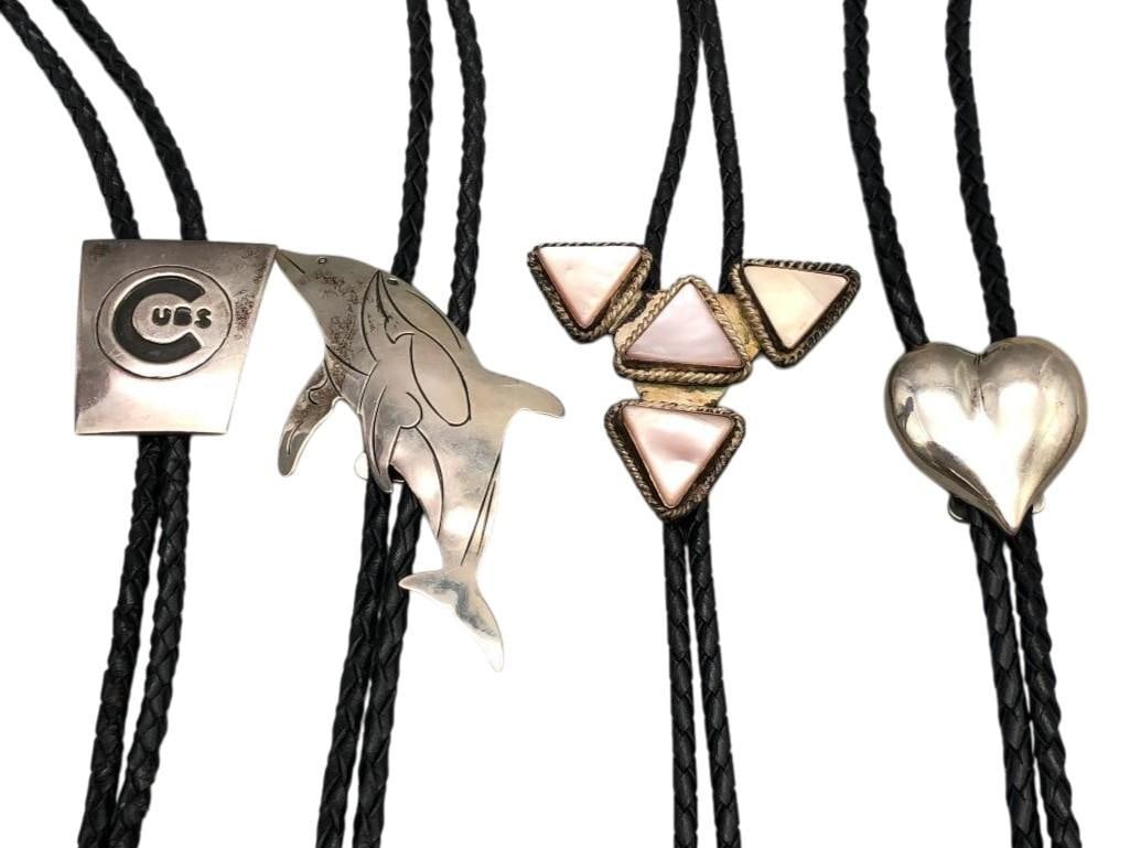 Group Of Four Sterling Silver Bolo Ties (1 of 13)
