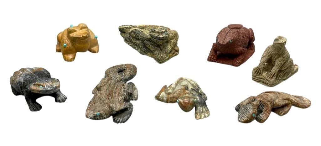 Group Of Eight Hand Carved Reptile Fetishes: Offered here for your consideration is a group of eight hand carved reptile fetishes. Southwestern natives have carved fetishes for years to honor the animal represented, invoke it's special attri