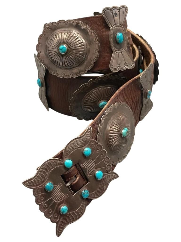 1930s - 1940s Turquoise And Sterling Silver Concho Belt (1 of 10)