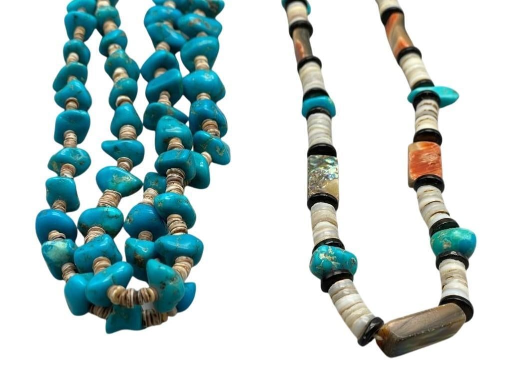 Two Dead Pawn Turquoise, Heishi And Abalone Necklaces With Pawn Tag (1 of 12)
