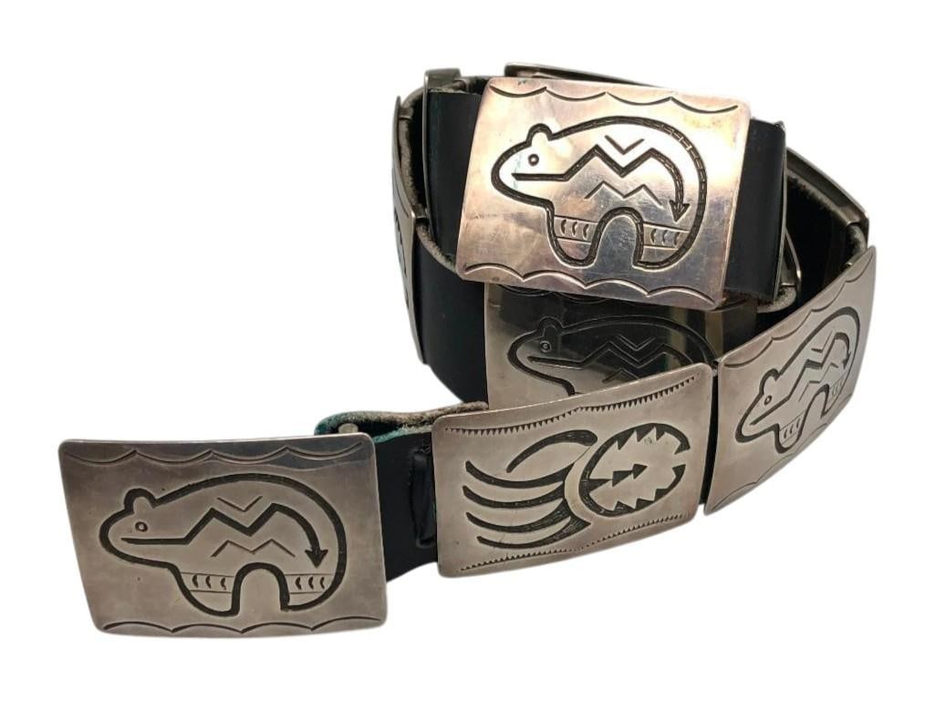 Bear Themed Sterling Silver Overlay Concho Belt By Willie Yazzie (1 of 10)