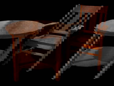 Stickley Antique Mission Oak Arts & Crafts Round Table With Stickley Brothers Arm Chair (1 of 11)