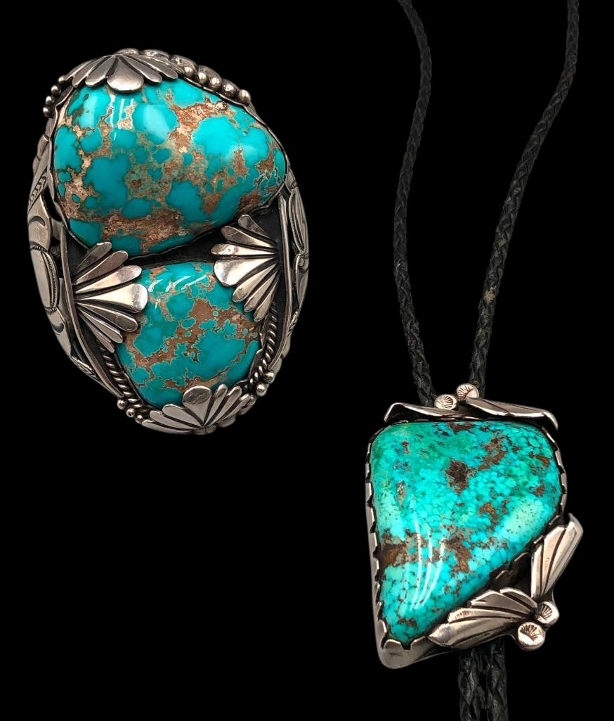 Hefty Turquoise and Sterling Silver Bracelet and Bolo Tie Set (1 of 20)