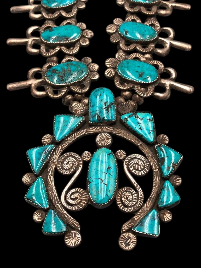1950s To 1960s Unique Simplicio Style Turquoise Squash Blossom Necklace (1 of 19)