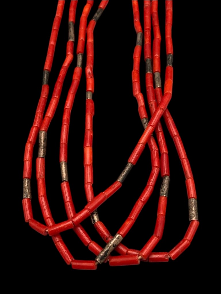 Dead Pawn Four Strand Coral And Sterling Silver Bead Necklace (1 of 10)
