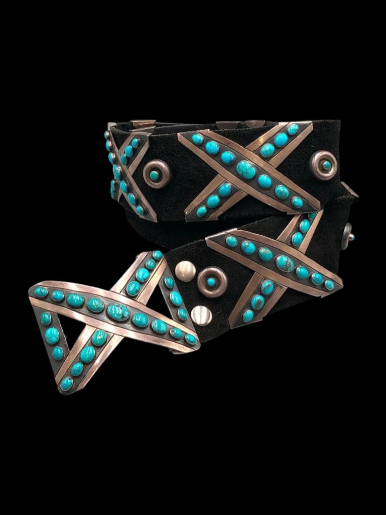 Federico Jimenez Turquoise And Sterling Silver Concho Belt With Xs and Os (1 of 11)