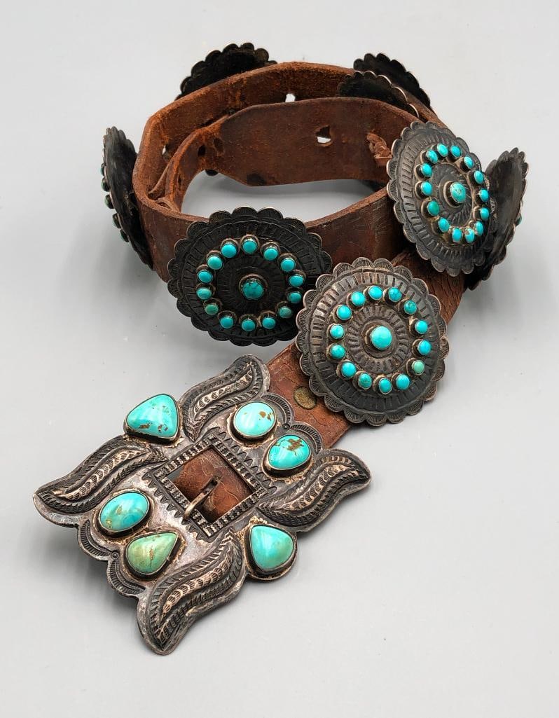 Vintage Turquoise And Sterling Silver Concho Belt (1 of 12)