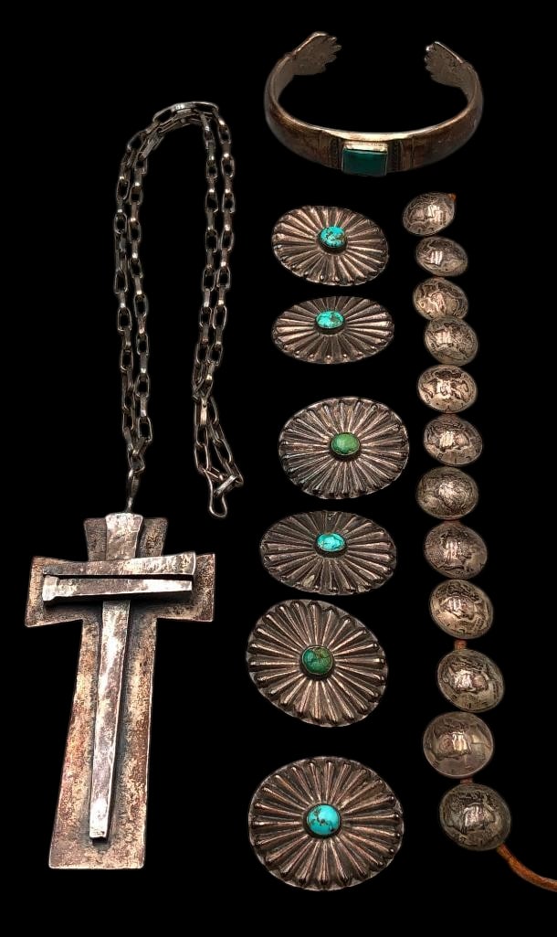 Horseshoe Nail Cross Necklace, Older Turquoise Bracelet And Group Of Older Buttons (1 of 18)