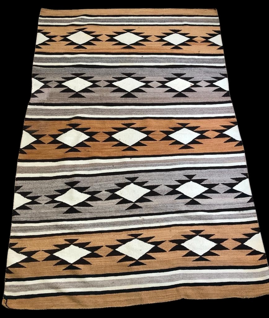 Vintage Navajo Crystal Rug: Available here for your consideration is a vintage Navajo Crystal rug. Navajo Crystal pattern rugs were from the Crystal Trading Post located in The Chuska Mountains of far western New Mexico. They of