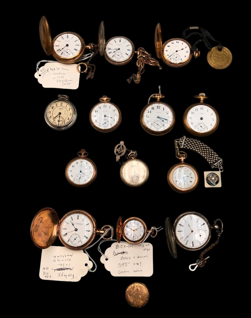 Group Of Antique Pocket Watches: Offered here for your consideration is a group of antique pocket watches. This group of pocket watches are a variety in design and use. Some of these watches appear to be movement based and will work 
