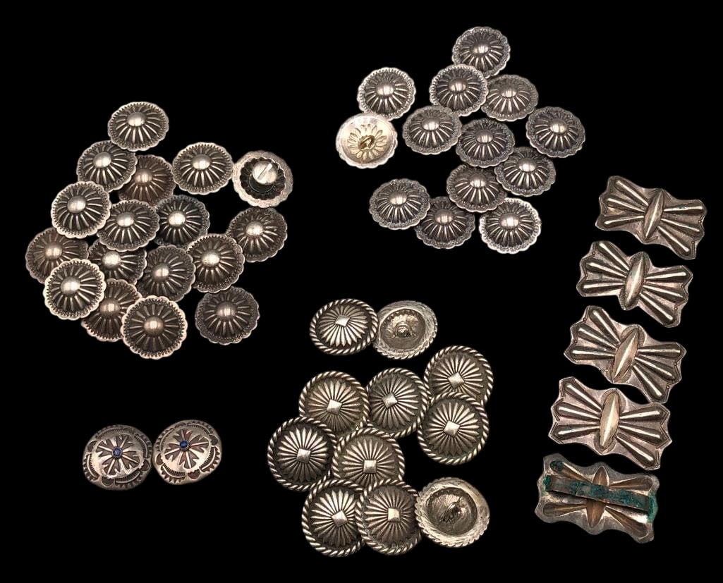 Vintage Sterling Silver Button And Concho Collecions: Offered here for your consideration are vintage sterling silver button and concho collections. This collection features several sterling silver buttons alongside five lovely butterfly conchos. Each pi