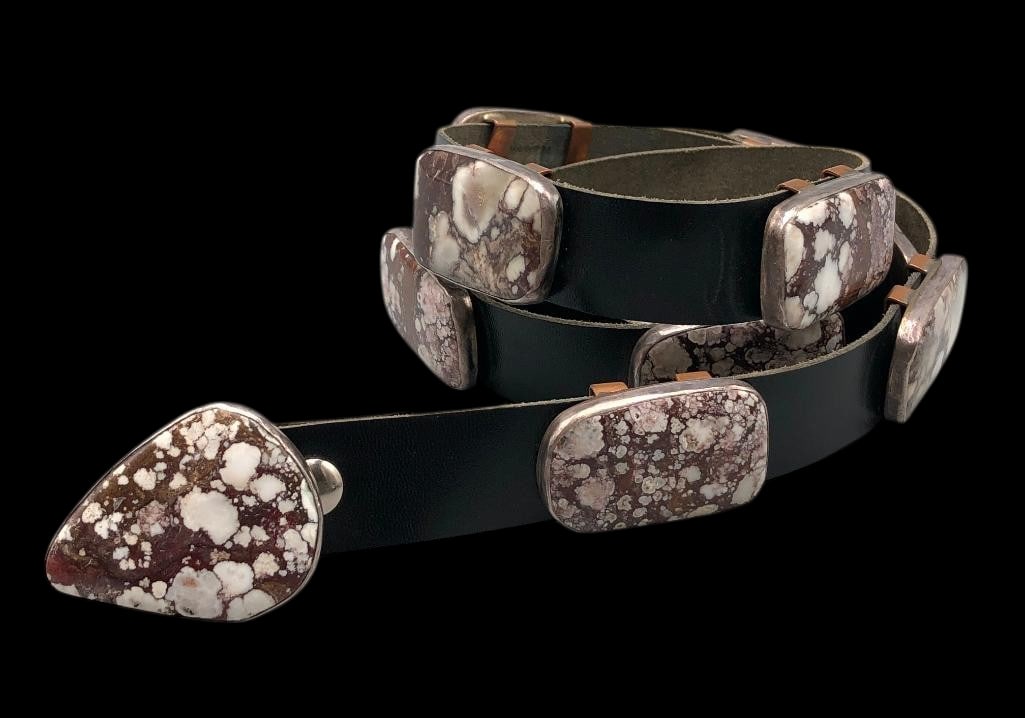 Wild Horse Concho Belt: Offered here for your consideration is a Wild Horse concho belt. This belt features 10 conchos and a buckle each highlighted with a beautiful Wild Horse cabochon resting in a smooth silver bezel. The