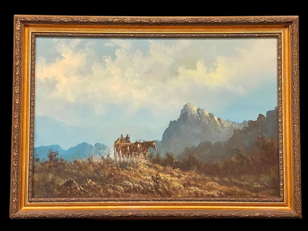Large Western Oil Painting By Lester Hughes (1 of 10)