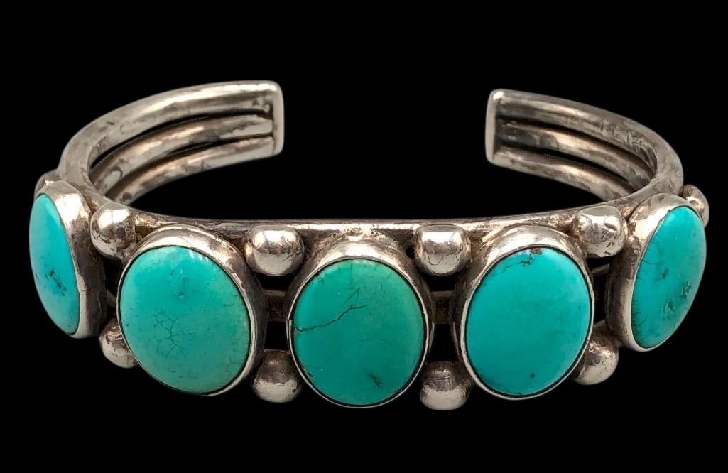 Vintage Ingot Five Stone Turquoise Bracelet (1 of 10)