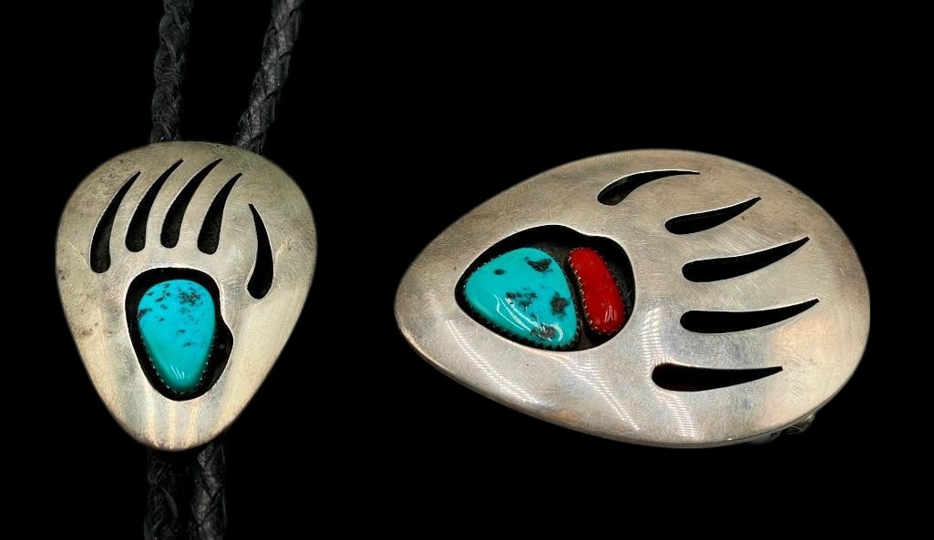 1980s Shadow Box Bear Paw Belt Buckle And Bolo Tie (1 of 19)