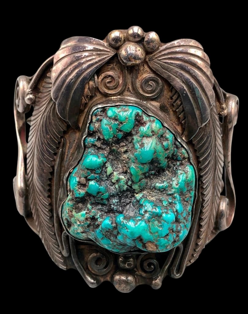 Vintage Hefty Sterling Silver And Turquoise Bracelet (1 of 9)