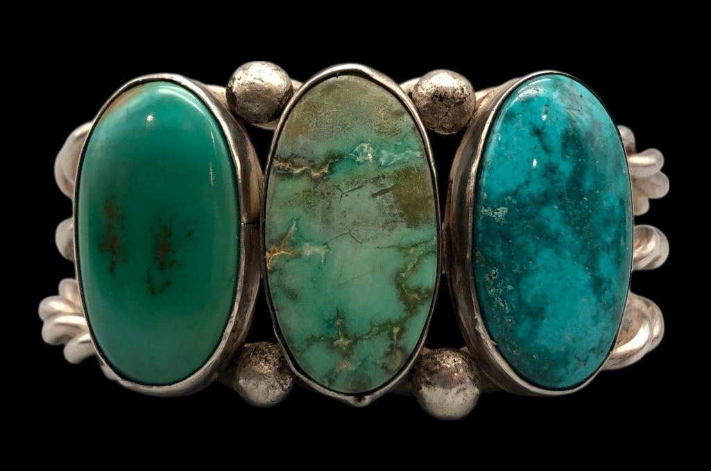 Vintage Three Stone Turquoise And Twisted Wire Bracelet (1 of 10)