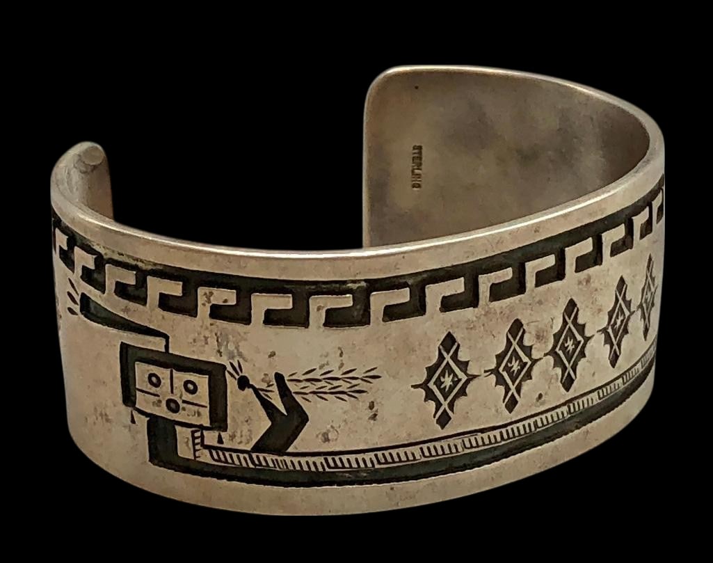Sterling Silver Overlay And Stamped Bracelet By Begay (1 of 12)