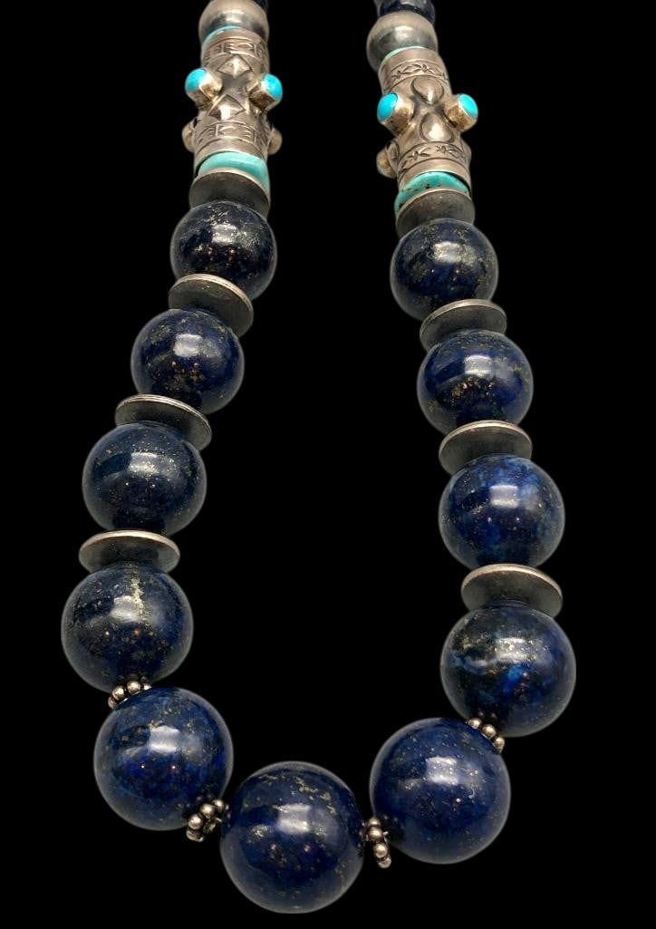 Lapis, Turquoise And Sterling Silver Bead Necklace (1 of 16)