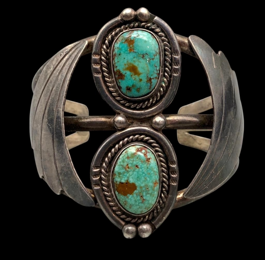 Vintage Green Turquoise And Sterling Silver Bracelet (1 of 11)