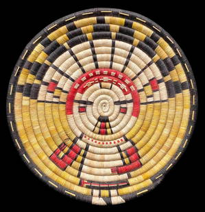 Pictorial Hopi Coil Basket: For your bidding pleasure is a pictorial Hopi Coil basket. Baskets are vital to the Hopi people for various religious and social ceremonies and Hopi baskets are among the finest such items produced by
