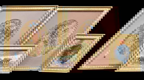 Group Of Four Original Artworks: Offered for your purchase here is a group of four original artworks. These appear to be painted on a metallic foil material and feature buffalo and a Native American themes. The buffalo &#34;Contest&#