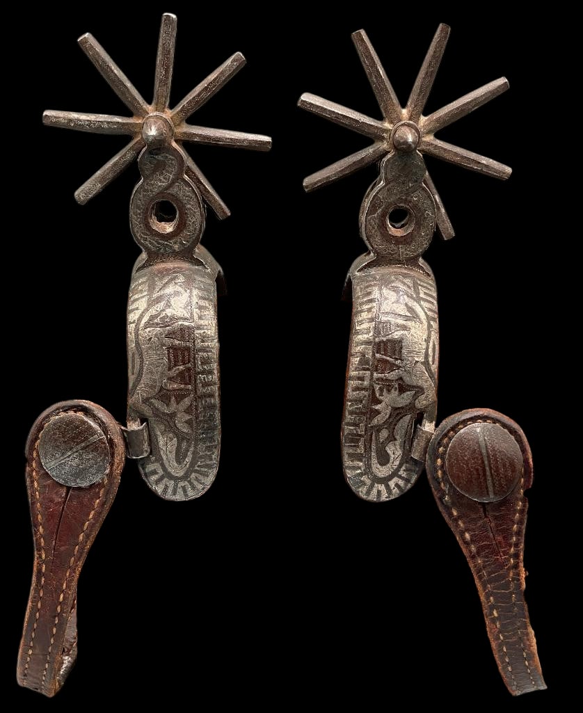 Fancy Pair Mexican Double Mounted Inlay Spurs (1 of 13)
