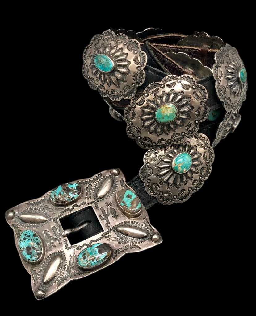 Circa 1930s To 1940s Turquoise And Sterling Silver Concho Belt (1 of 11)