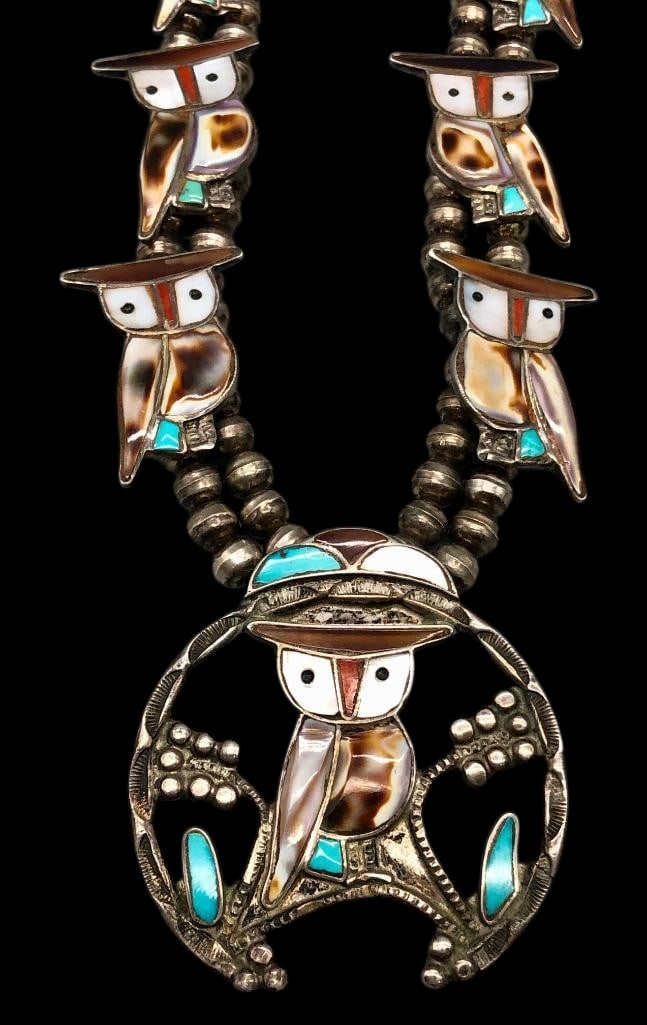 Vintage Owl Themed Zuni Inlay Necklace (1 of 19)