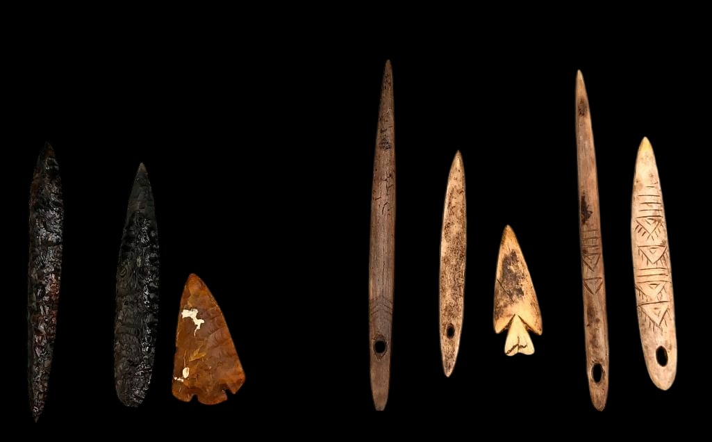 Northwest Coast and Alaskan Stone and Bone Artifacts: Offered here for your consideration is a group of Northwest Coast and Alaskan stone and bone artifacts. This group includes Columbia River obsidian blades, some featuring etched designs. It also conta