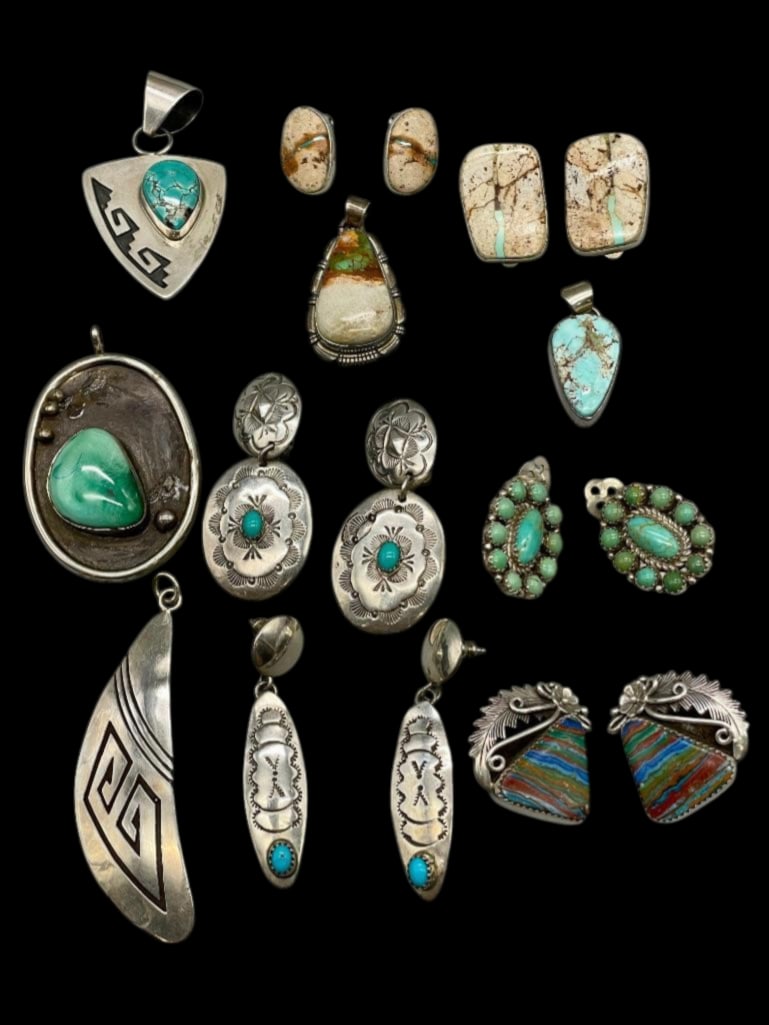 Group of Miscellaneous Pendants and Earrings: Offered here for your consideration is a group of miscellaneous pendants and earrings. The group includes five pair of clip-on and one pair of post back earrings with various designs including dangles