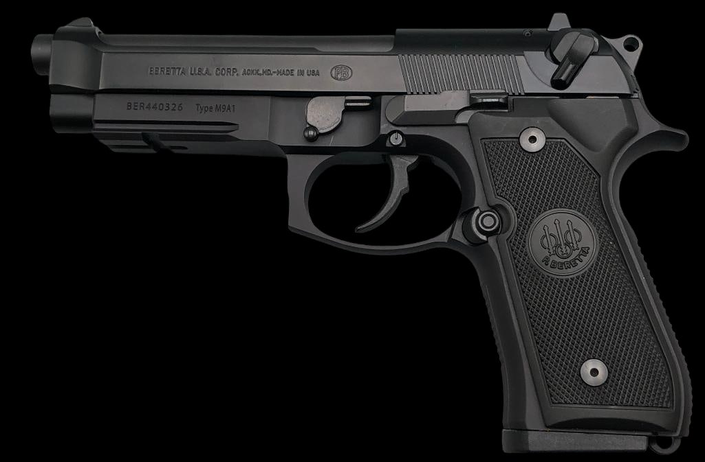Beretta Mod 92FS .9mm Semi Auto Pistol: Offered here for your consideration is a Beretta M9 Model 92FS 9mm semi automatic pistol. Marked “BERETTA U.S.A. CORP. ACKK. MD – MADE IN USA,” with slide roll marked “MOD. 92FS – CAL. 9