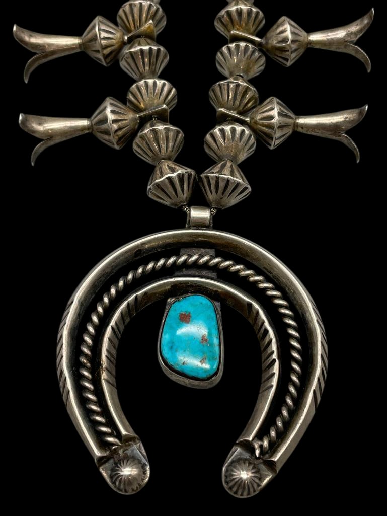 Vintage Fluted Bead Sterling Silver Squash Blossom Necklace (1 of 16)