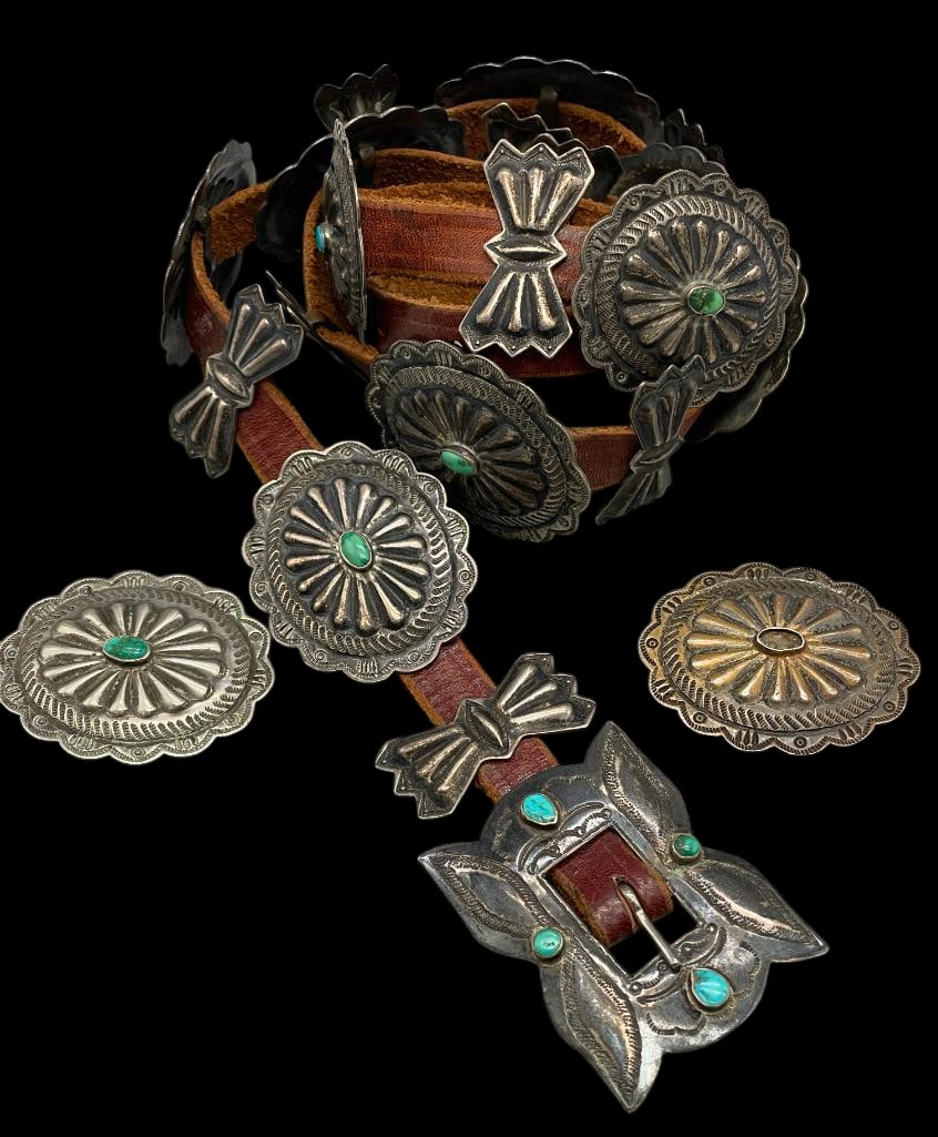 Circa 1940s Turquoise And Sterling Silver Concho Belt (1 of 15)