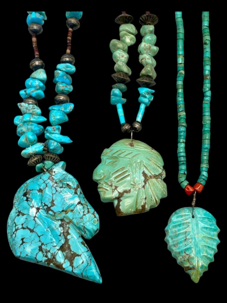 Three Vintage Carved Turquoise Necklaces (1 of 14)
