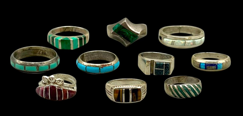 Ten Contemporary Sterling Silver Inlay Rings (1 of 13)