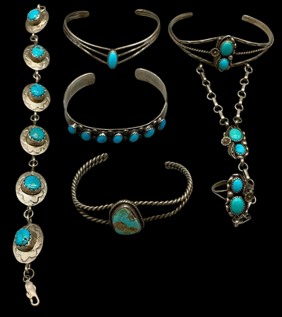 Five Blue Turquoise And Sterling Silver Bracelets (1 of 15)