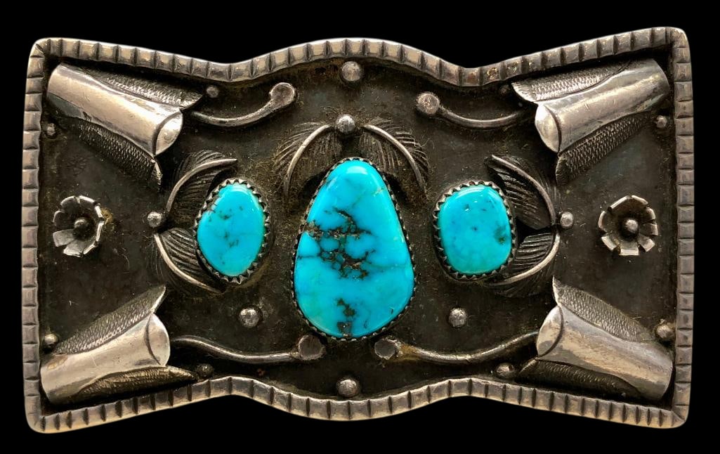 Vintage Three Stone Sterling And Turquoise Buckle (1 of 10)