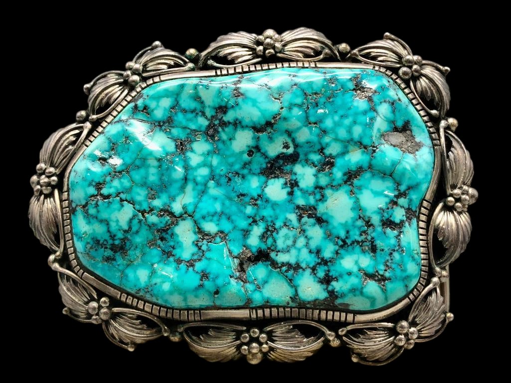 Phenomenal Turquoise Sterling Silver Belt Buckle (Possibly Turquoise Mountain) (1 of 10)