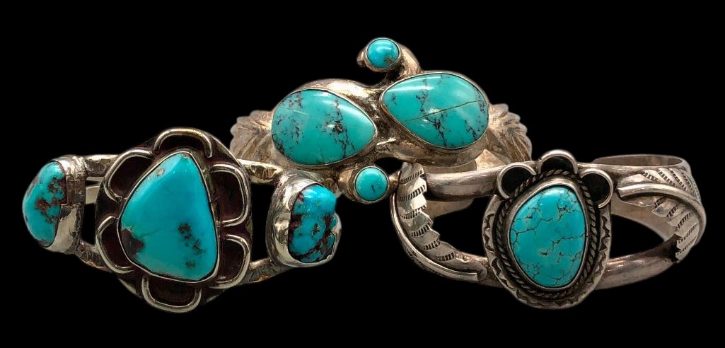 Three Vintage Sterling Silver And Turquoise Bracelets (1 of 15)