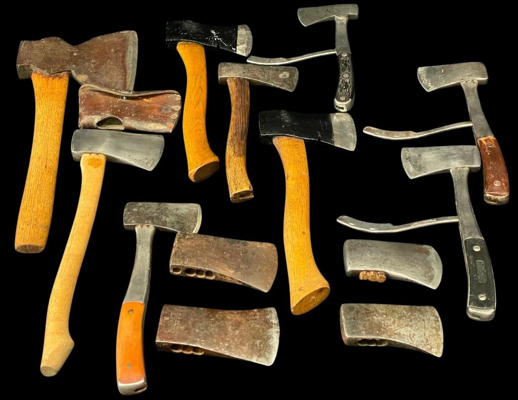 Group Of Vintage Hatchets And Hatchet Heads - Marbles, Winchester: Up for your consideration is a group of vintage hatchets and hatchet heads, including various handle shapes, styles and steel profiles. Some pieces have their original wood handles, while others are b