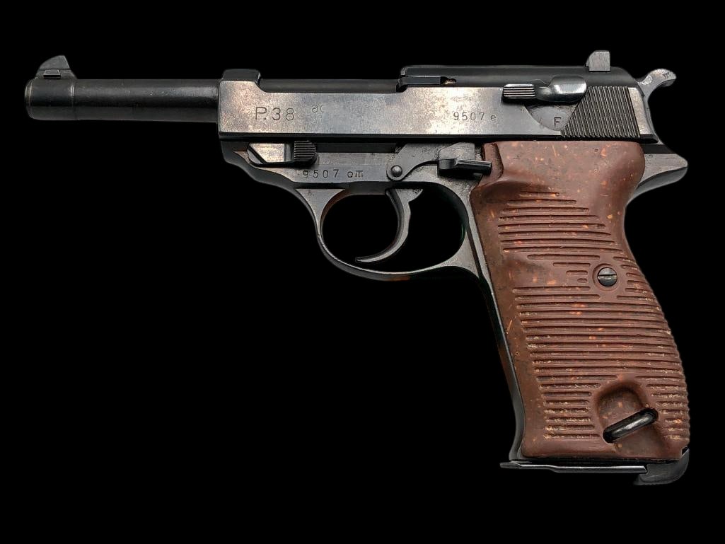 Walther P38 9mm Semi Auto Pistol Circa WWII: For your bidding pleasure is a Walther P38 9mm semi-automatic pistol, made circa WWII. The slide is marked “P.38,” with correct World War II–era military configuration features present. The 