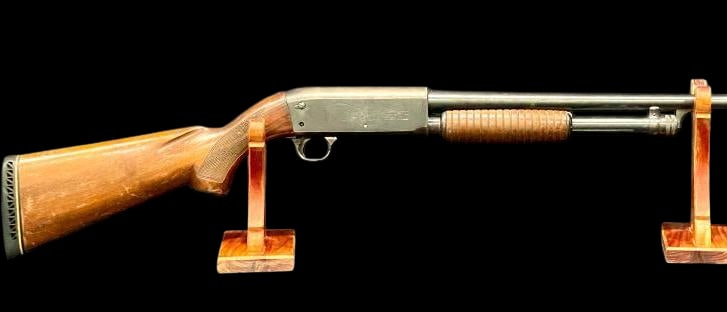 Ithaca Model 37 16 Gauge Shotgun: Offered here for your consideration is an Ithaca Model 37, 16 gauge shotgun. It features bottom ejection, walnut stock, ribbed forearm and blued finish. The receiver showcases engraved designs depicti