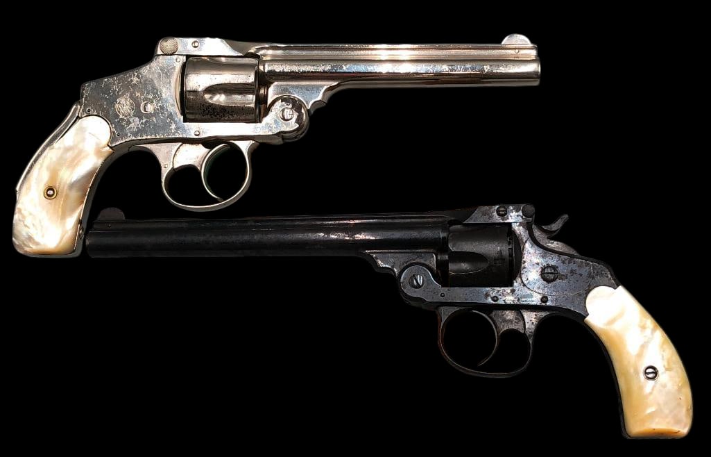 Smith & Wesson Revolvers - One Safety Hammerless .38 Cal And One Top Break .32 Cal: For your bidding pleasure is a pair of vintage Smith & Wesson revolvers - one safety hammerless .38 cal and one top break .32 cal. The 4th model safety hammerless pistol features mother of pearl f