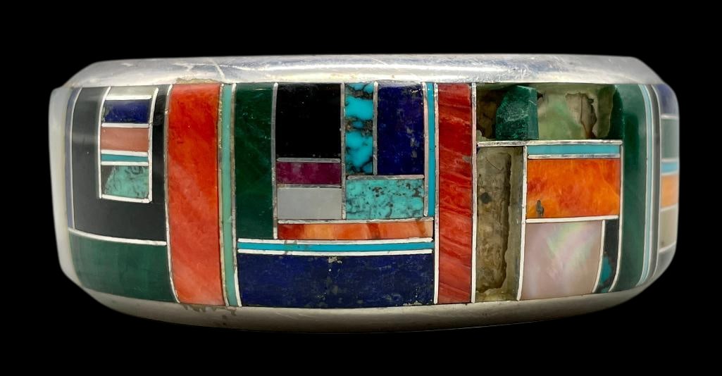 Multi Stone And Sterling Silver Inlay Bracelet By Ed Chiscillie (1 of 11)