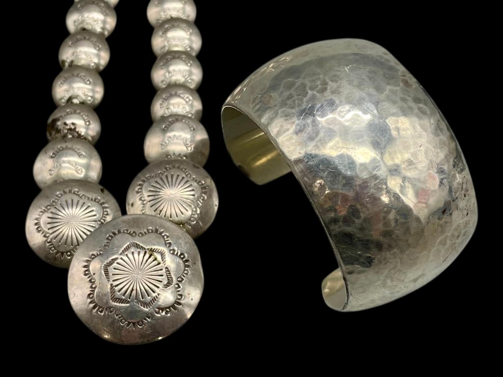 Sterling Silver Stamped Pillow Necklace And Sterling Silver Hammered Bracelet (1 of 19)