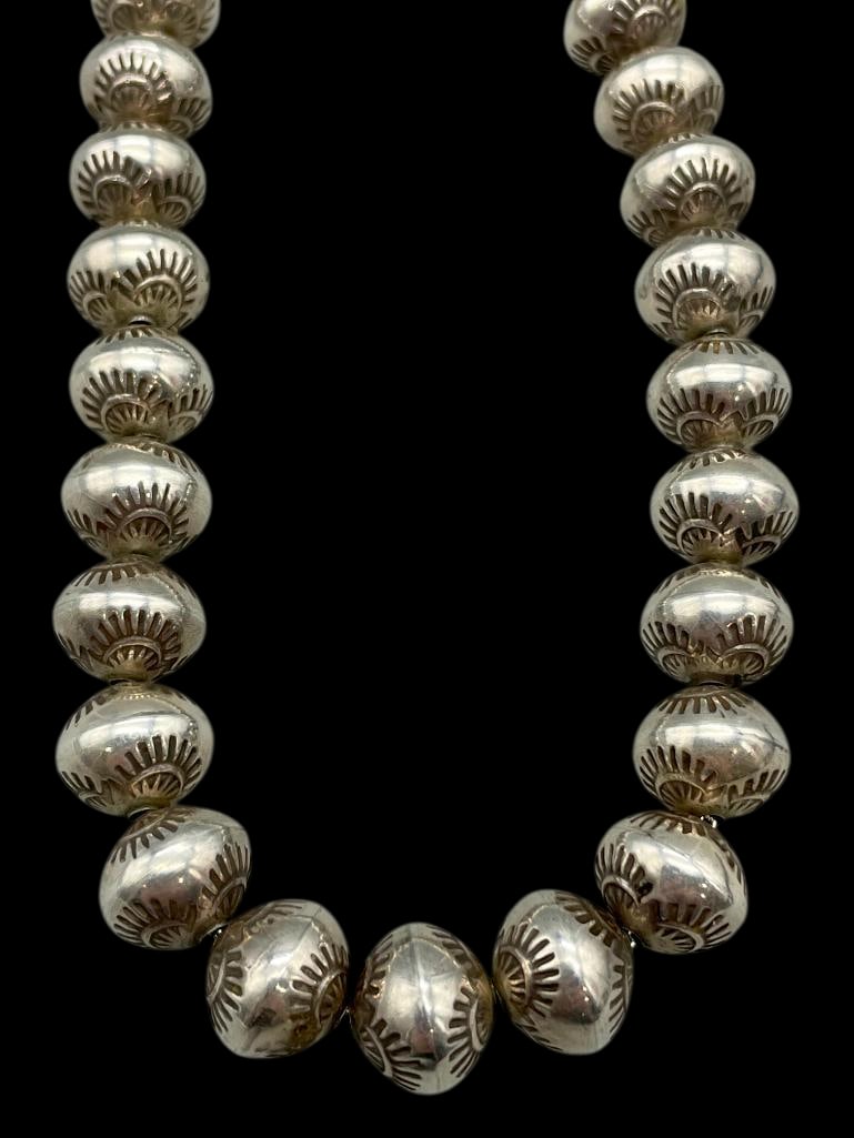 34 Inch Stamped Sterling Silver Beaded Necklace (1 of 14)