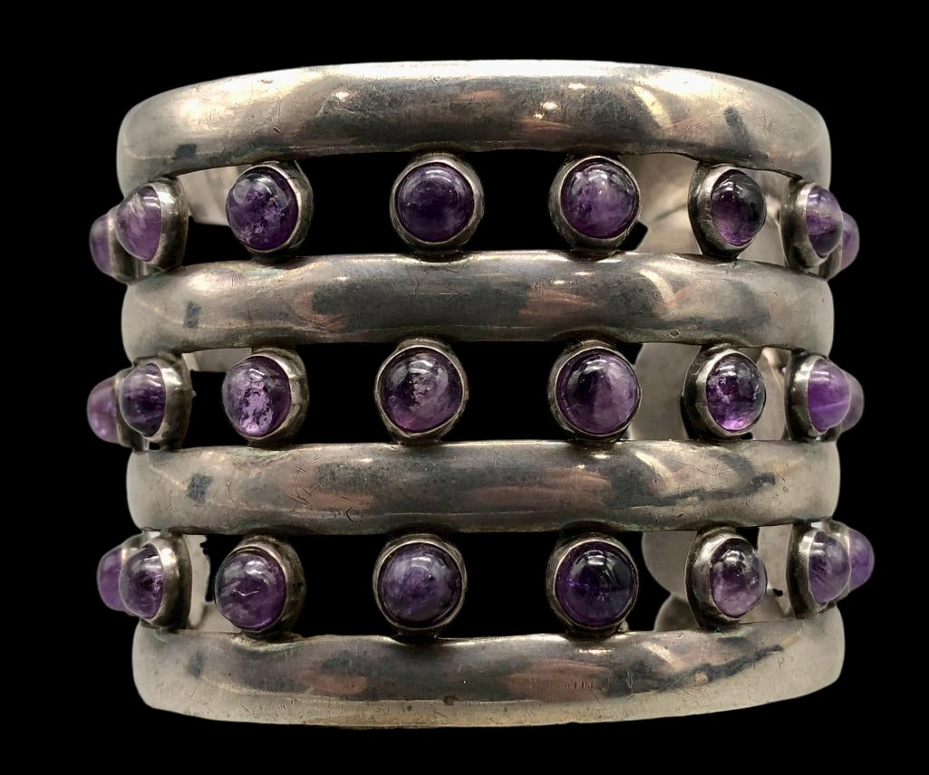 Sterling Silver And Amethyst Row Bracelet - Taxco Mexico Manuel Altamirano (1 of 11)