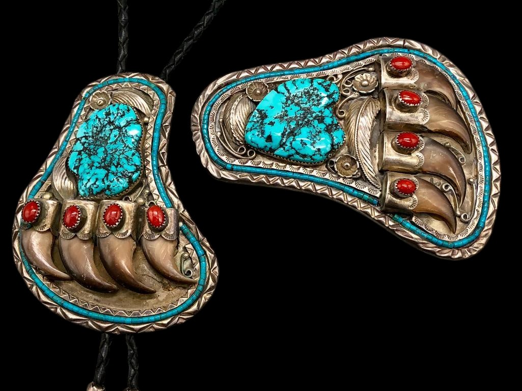 Turquoise And Bear Claw Bolo And Buckle (1 of 19)