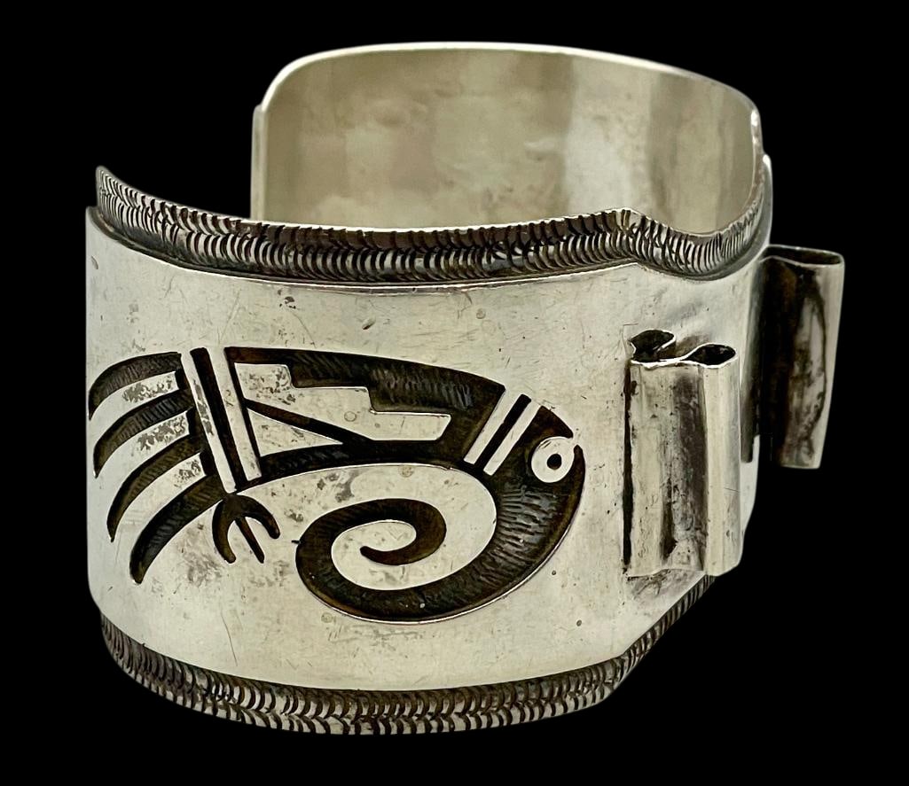 Vintage Hopi Sterling Silver Overlay Watch Cuff Bracelet Victor Coochwytewa (1 of 11)